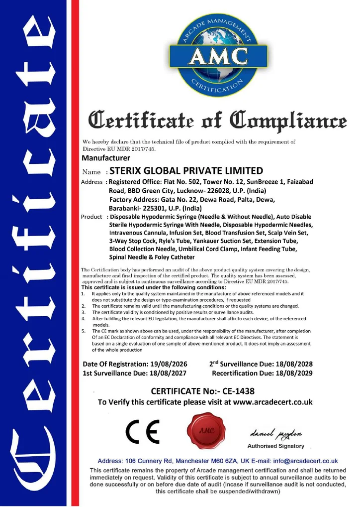 Certificate of Compliance issued to Sterix Global Private Limited