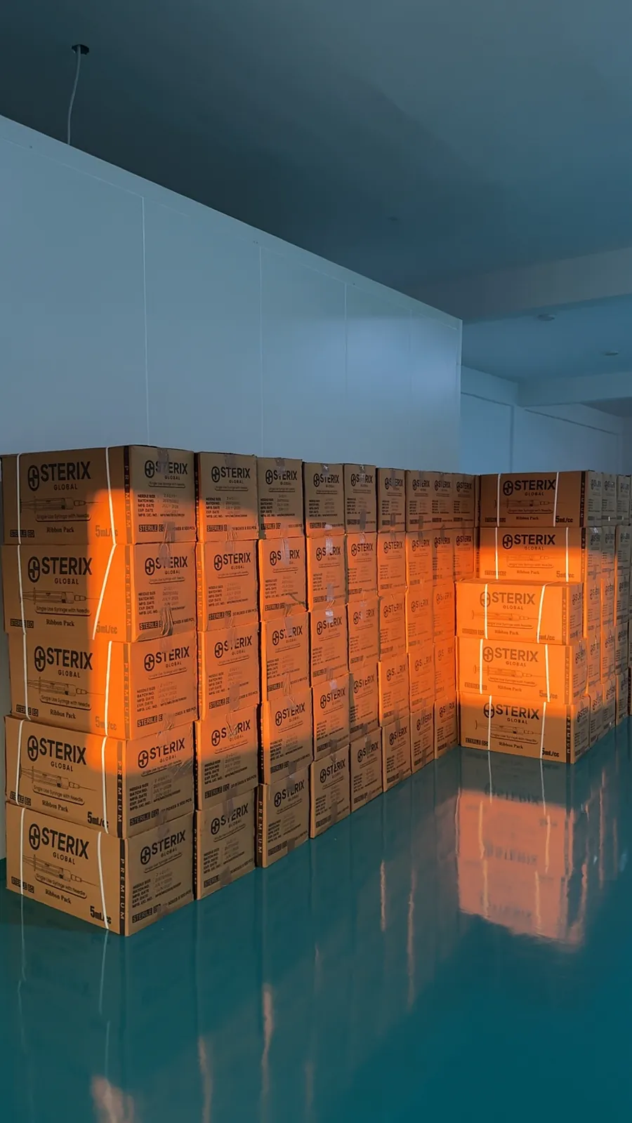 Finished-goods store with cartons ready for dispatch